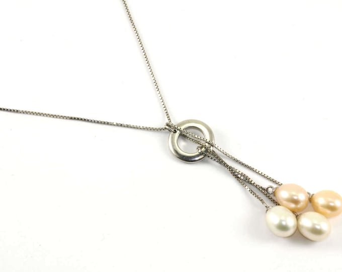 Vintage Lariat Style Pearl Necklace 925 Sterling Silver NC 479