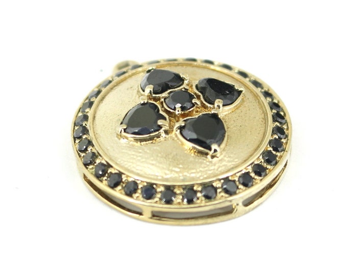 Vintage Beautiful Black CZ Stone Heart Shape Gold Plated Signed D Design Pendant 925 Sterling PD 2863