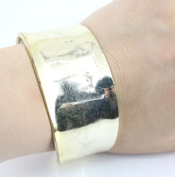Vintage Wide Shiny Plain Simple Scroll Cuff Brace… - image 1