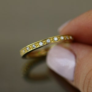 Size 7 Gold Plated Thin Dainty Eternity Infinity Crystals CZ Design Band Ring 925 Sterling RG 2749