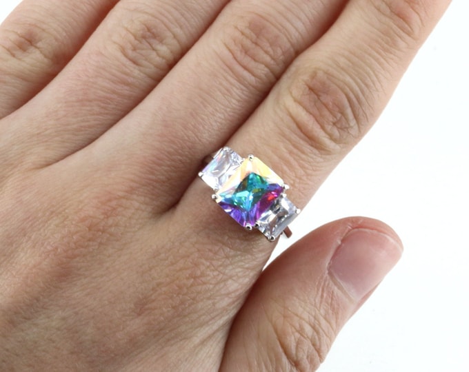 Vintage Size 6 Kirks Folly Aurora Borealis Crystal Ring 925 Sterling Silver Rg 1375