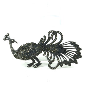 Vintage Peacock Marcasite  Bird Design Brooch Sterling Silver 925 BB 735
