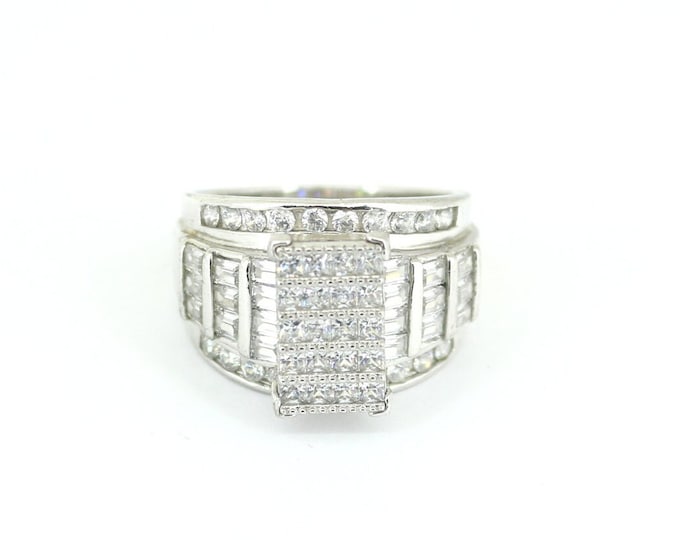Vintage Size 11 Square Shape White Shiny Crystal CZ Braided Design Ring 925 Sterling Silver RG 2167
