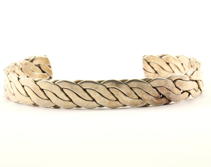 Vintage Twisted Braided Cuff Bracelet 925 Sterling BR 2782
