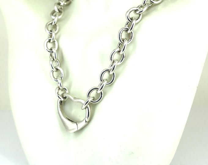 Vintage  17 Inch Open Heart Shape Tag Pendant Necklace 925 Sterling Silver NC 1767