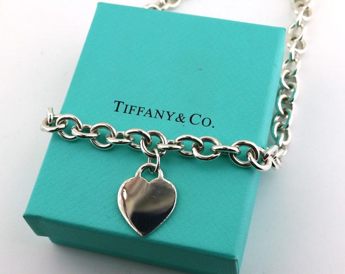 Authentic Tiffany & Co Shiny Heart Tag Chain Rolo Link Design Necklace 925 Sterling NC 1816