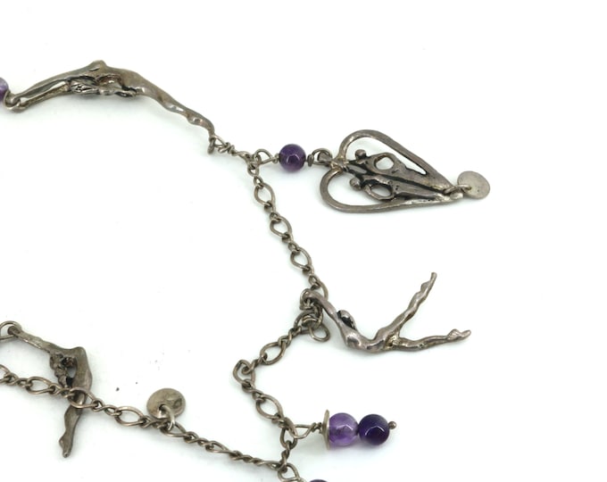 Vintage 27 Inch Handmade Amethyst Chain Gymnasts  Necklace 925 Sterling Silver NC 1788