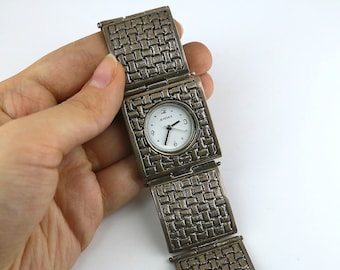Vintage Artiny Japan Movement Water Resistant Israel Style Braided Watch 925 Sterling Silver OT 297