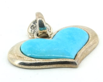 Vintage Heart Shape Turquoise Sterling Silver Pendant  PD 2747