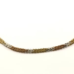 Vintage 16 Inch Three Tone Herringbone Design Necklace 925 Sterling Silver NC 1546