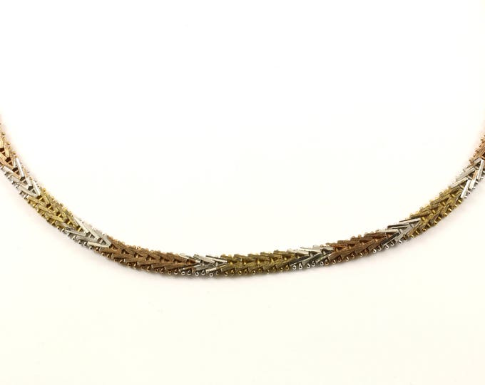 Vintage 16 Inch Three Tone Herringbone Design Necklace 925 Sterling Silver NC 1546