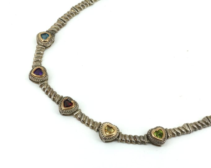 Vintage Multi Color Hearts Link Necklace 925 Sterling NC 2001