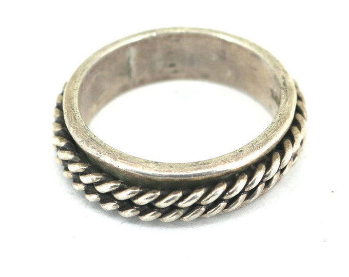 Vintage Size 14 Mexico Braiding Rotating Band Spinner Ring Sterling Silver RG 1985