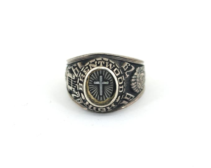 Vintage LGB Law 1929 Brentwood School Ring With Engraving Cross Size 9 Sterling Silver 925 RG 1010