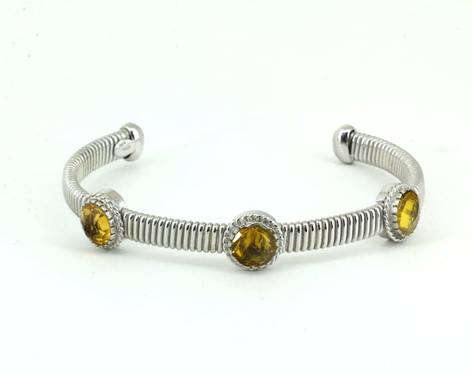 Popcorn Cuff Bracelet Yellow CZ  Sterling 925 Silver Bracelet BR 1898