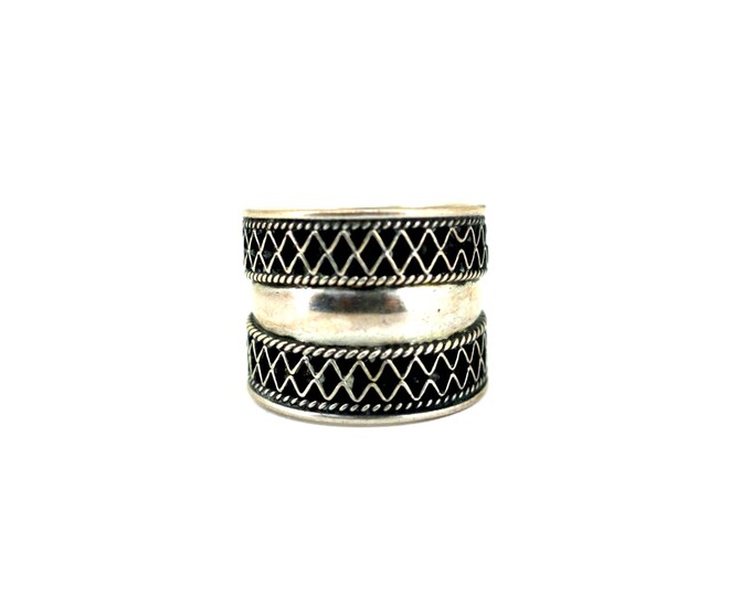 Vintage Zig Zag Design Band Ring 925 Sterling Silver RG 3648