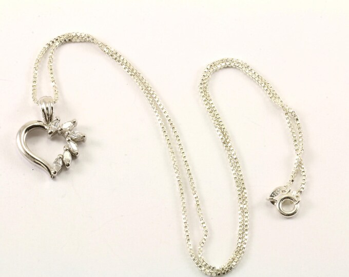 Vintage Heart Shape Crystal Pendant Necklace 925 Sterling NC 1285
