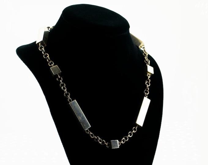Vintage Handmade Geometric Style Cube & Rectangular Design Link 925 Sterling Silver Necklace NC 1885Q