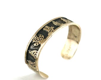 Vintage Mexico Thin Belt Buckle Bangle Bracelet 925 Sterling