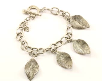Vintage Silpada Leaf Design Rolo Toggle Bracelet Sterling Silver BR 2715