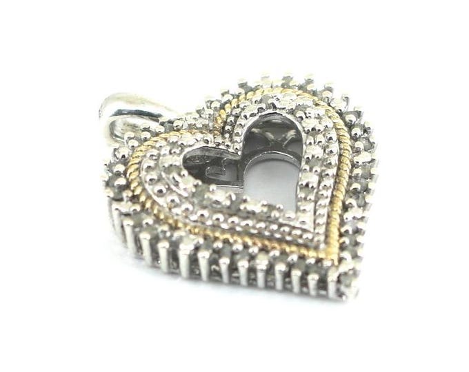 Vintage Heart Shape Inlaid Real Natural Diamond Gold Plated  Design Pendant 925 Sterling  PD 2917