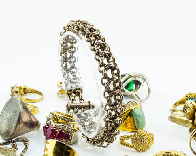 Vintage Beautiful Quadro Braid Braided Rolo Man Design Chain Link Bracelet 925 Sterling Silver BR 649Q