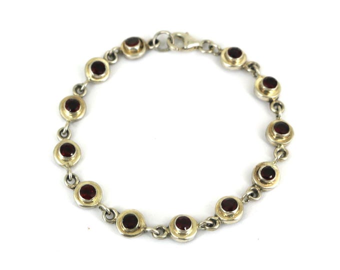 Vintage Red CZ Crystals Link Bracelet Sterling Silver BR 204