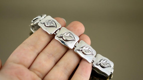 Vintage Leaf Design Rectangle Bars Link Bracelet … - image 5