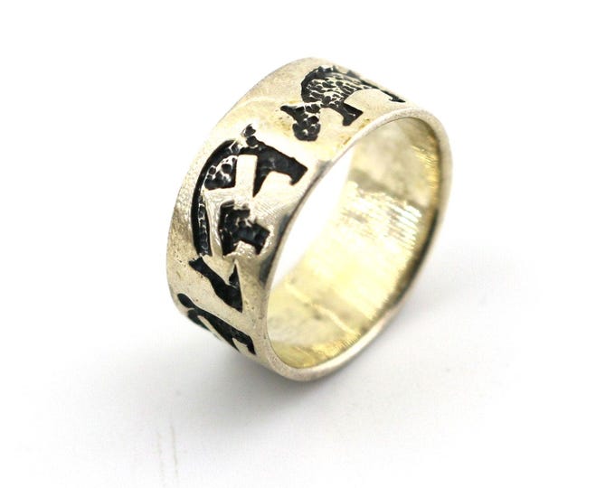 Vintage Size 10.25 Navajo Polar Grizzly Bears Ethnic Southwestern Ring 925 Sterling Silver RG 1322R