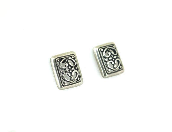 Vintage Rectangular Scroll Design Stud Earrings 9… - image 3