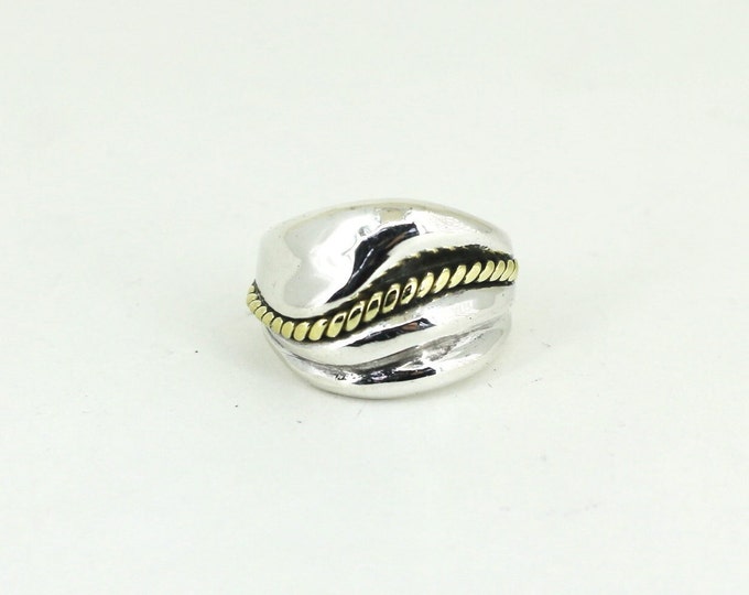 Vintage Size 6 Mexico Taxco 14K Gold Band Ring 925 Sterling Silver RG 4495A