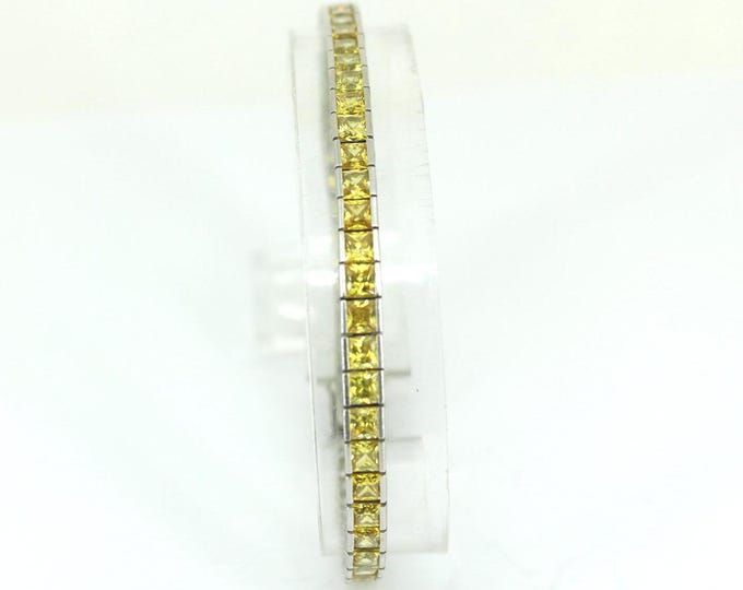 Vintage Korean Sparkling Deep Yellow Cubic Zirconia Crystal Tennis Bracelet Sterling Silver BR 3389