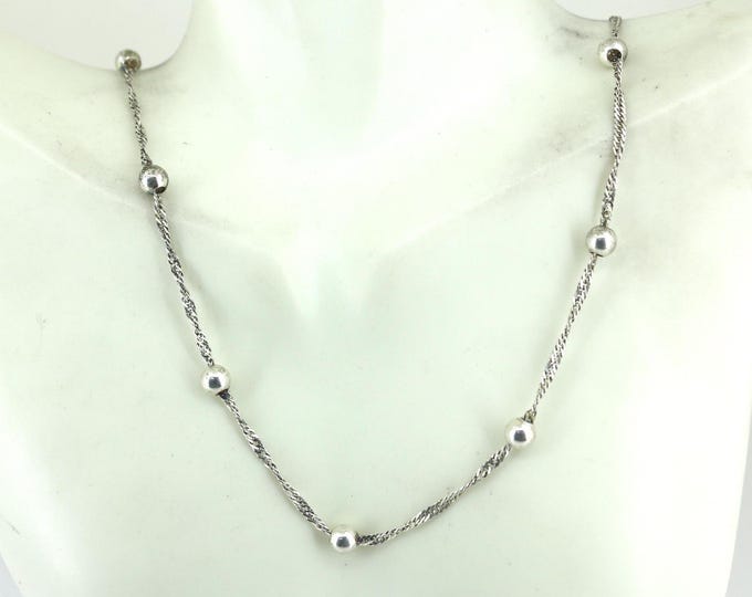 Vintage Italian 16 Inch Beaded Thin Chain Necklace 925 Sterling NC 2113