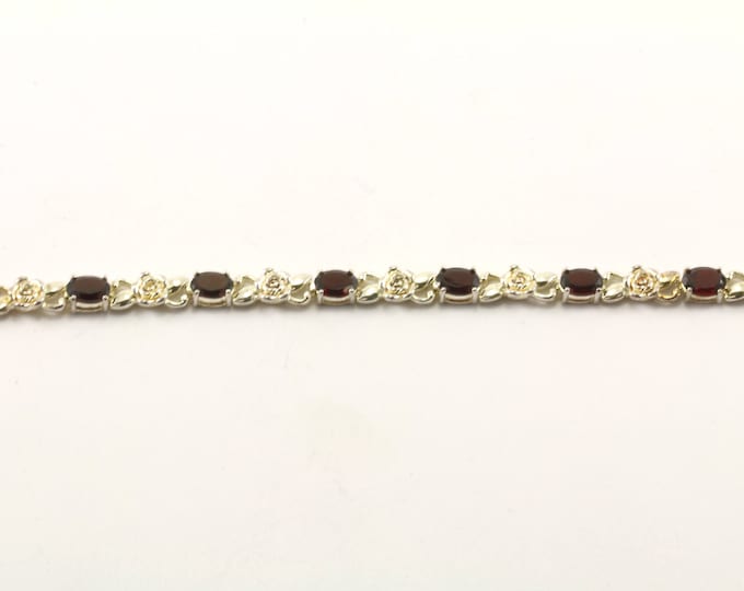 Vintage Ruby Crystals Roses Design Bracelet 925 Sterling BR 1600-E