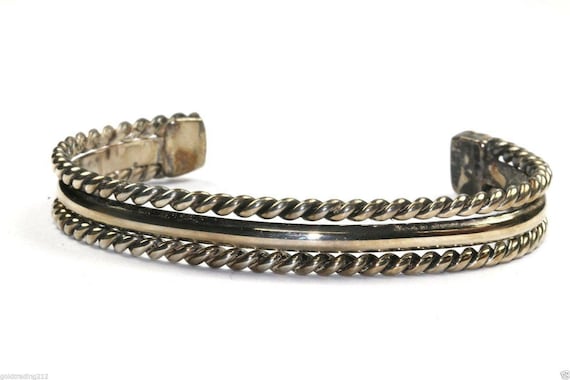 Vintage Mexico Twisted Rope Edges Cuff Bracelet 925 Sterling Br
