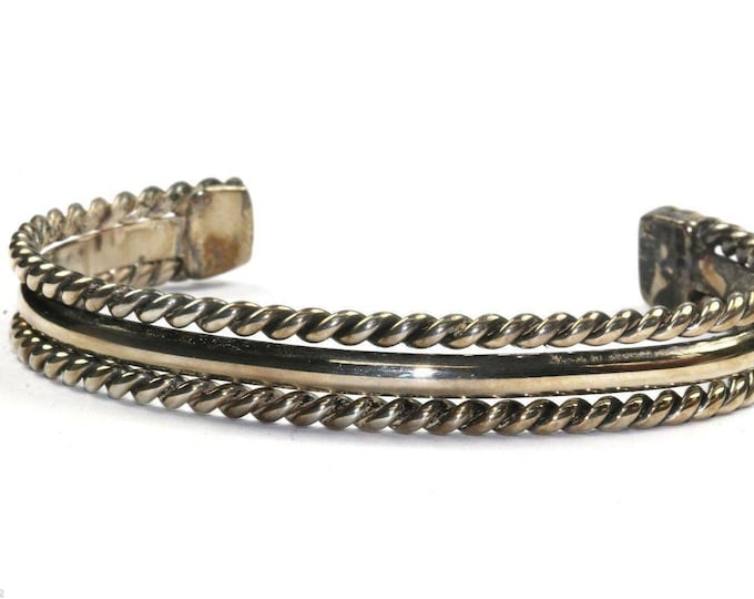 Vintage Mexico Twisted Rope Edges Cuff Bracelet 925 Sterling Br 533(123720997142)