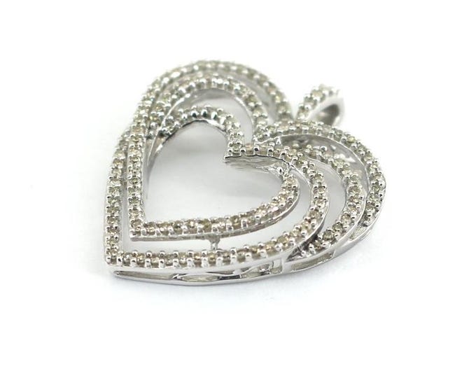 Vintage Peta Triple Heart Little Real Natural Diamond Design Pendant 925 Sterling PD 1941