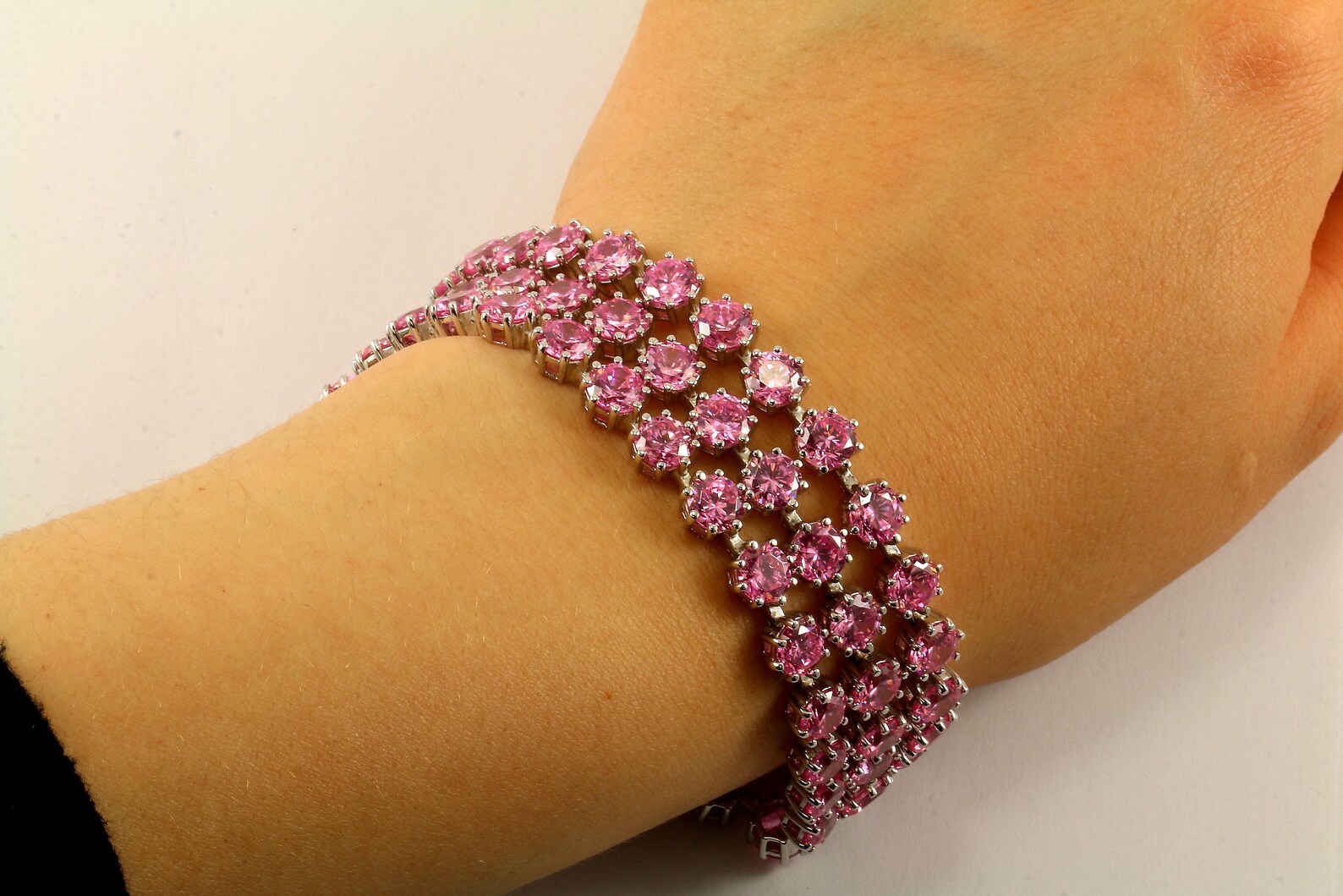 Vintage Three Row Pink Crystal Bracelet 925 Sterling BR 1447E Etsy