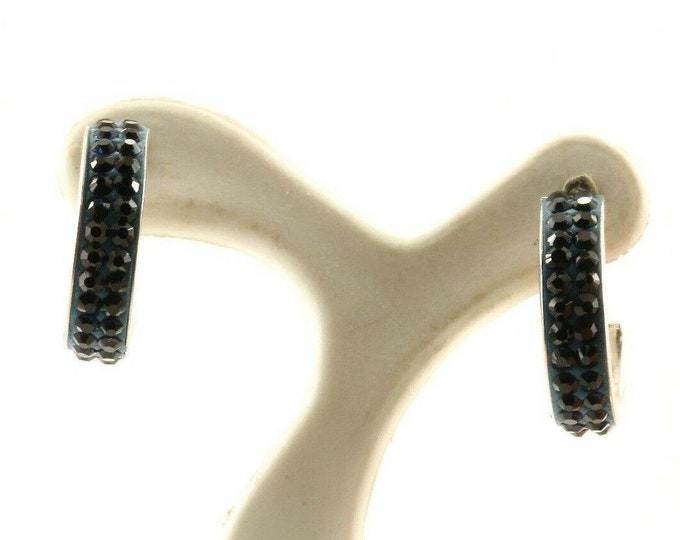 Vintage Small Blue Color Crystal Hoop Earrings 925 Sterling Silver Er 1027