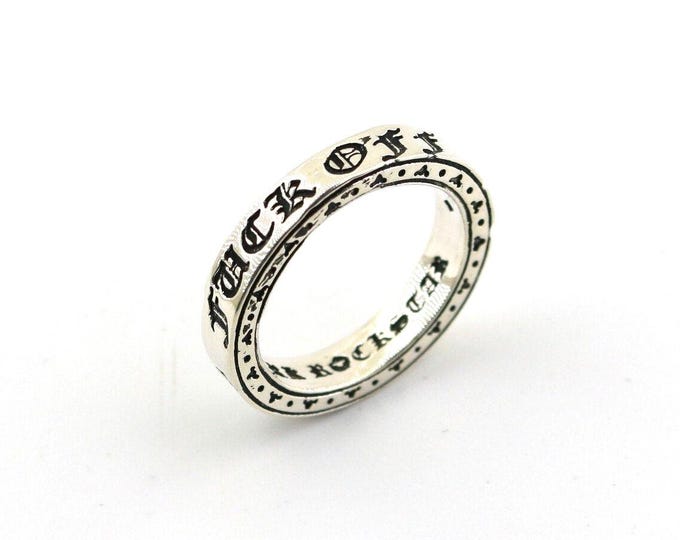 Size 9.75 Brutal Fuck Off Stylish Dark Rockstar Design Band Ring 925 Sterling Silver Large Rg 4061N