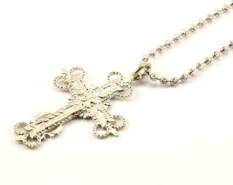 Vintage 30 Inch Cross Religious Necklace Silver NC 902