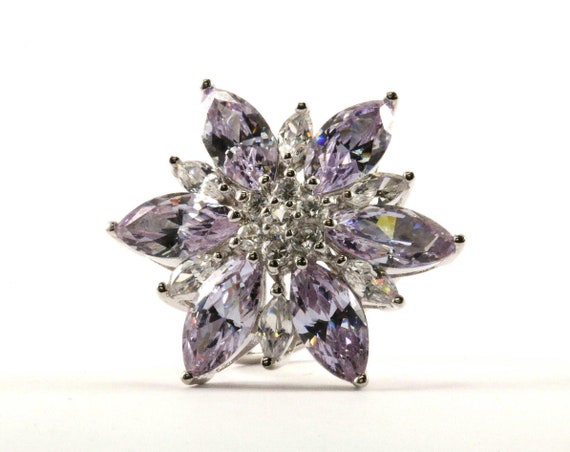 Vintage Sterling Silver Snowflake Crystal Flower Ring, Size 7 RG 765 E