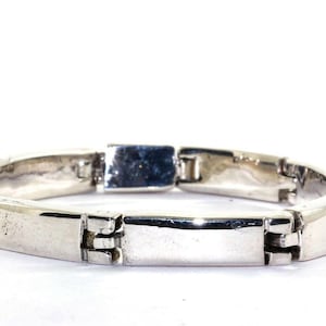 Vintage Mexico Rectangle Plain Links Polished Tennis Bracelet 925 Silver Br 1096(123720997416)