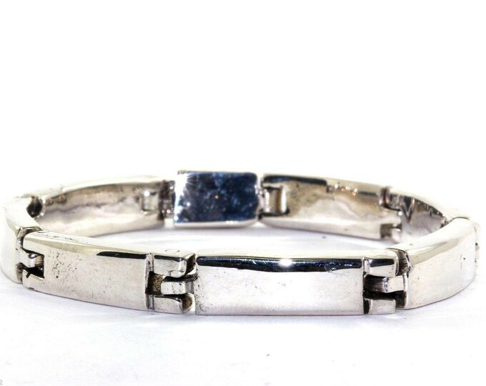 Vintage Mexico Rectangle Plain Links Polished Tennis Bracelet 925 Silver Br 1096(123720997416)