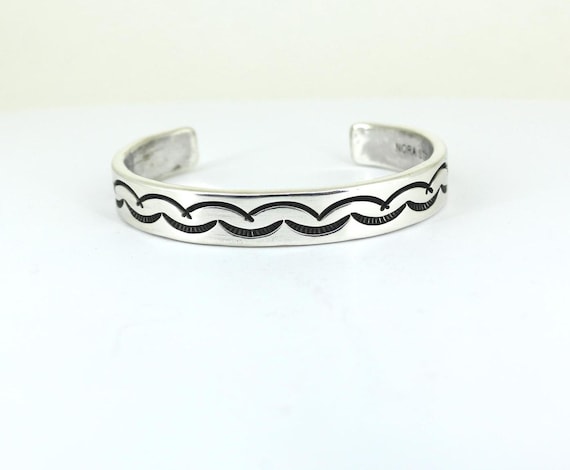 Vintage Navajo Nora Sterling Native American Cuff Bracelet