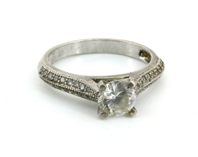 Size 8 Vintage Round White CZ Crystals Design Engagement Ring  925 Sterling Silver RG 3977