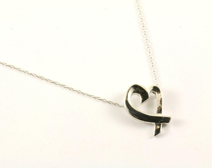 Authentic Tiffany & Co. Paloma Picasso Loving Heart Necklace 925 Sterling Silver Nc 1763