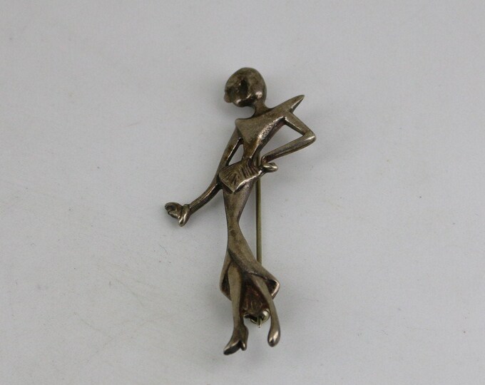 Vintage Elegant Tall Woman Stylish Design Brooch Sterling Silver 925 BB 1773B