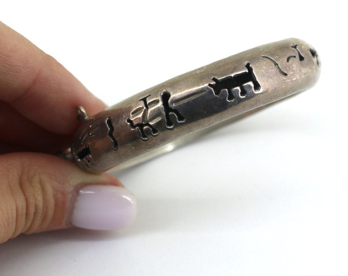 Vintage Mexico Storyteller Bullfighter Hollow Design Elegant Bangle Bracelet for Women 925 Sterling Silver BR 1111