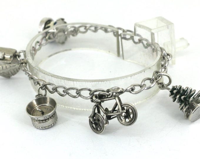 Vintage Birthday Charm Tree Piano Bicycle Rolo Chain Bracelet 925 Sterling Silver BR 3099